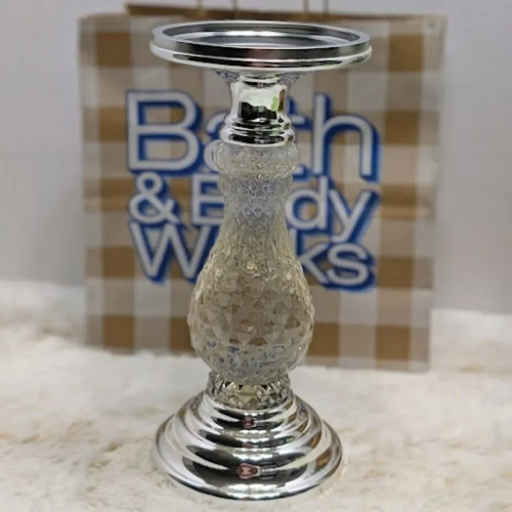 Bath & Body Works Silver LED Swirling Glitter Pedestal 3 Wick Candle Holder - Picture 3 of 7